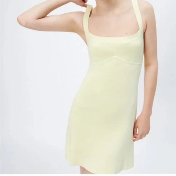 Zara Knitted Thick Strap Dress Pastel Yellow Size  Medium NWOT - Picture 2 of 8